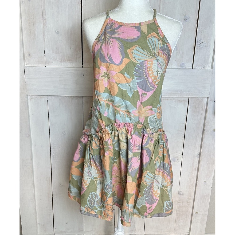 Free People Deserted Island Mini Dress Size Small Open Back Rope Strap Floral - Picture 2 of 12